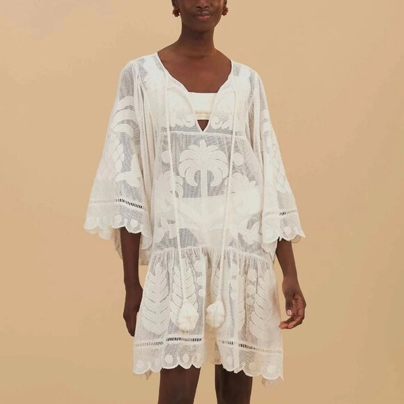 FARM Rio Palm Tree Cutwork Mini Dress - Picture 1 of 1